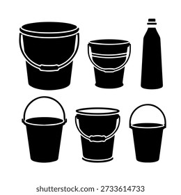 Colección Versátil de Cubos de Hogar y Utilidad con Un Icono de Silueta de Botella sobre Fondo Blanco, Perfecto para Conceptos de Limpieza y Almacenamiento