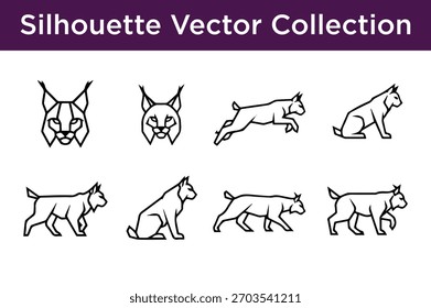Uma coleção versátil de silhuetas vetoriais de lince, apresentando estilos geométricos e tradicionais em diferentes poses, perfeito para projetos de design.