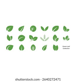 A versatile collection of minimalist green leaf icons perfect for diverse design projects.