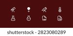 Versatile collection of minimalist vector icons illustrating research tools like telescopes laboratory flasks thermometers and various file types presented in crisp white outline style on dark backdrop suitable for scientific publications web development educational materials and data visualization projects.