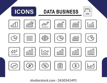 A versatile collection of modern business icons designed for digital and print use. Features common business concepts like finance, communication, and technology, rendered in a clean,