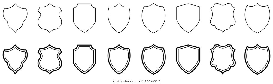 Colección versátil de iconos de contorno de escudo modernos en varias Formas perfectas para diseños de seguridad y protección