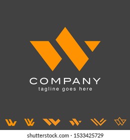 A versatile collection of modern W monogram logos featuring bold geometric shapes and a vibrant orange and dark grey color palette. The set showcases various styles, including sharp angular forms, abstract crowns, and sleek minimalist lines. This professional vector set is ideal for technology startups, construction firms, automotive brands, and creative agencies seeking a strong, contemporary letter-based brand identity.
