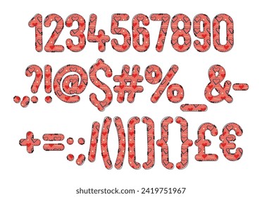 Versatile Collection of Red Romance Numbers and Punctuation for Various Uses