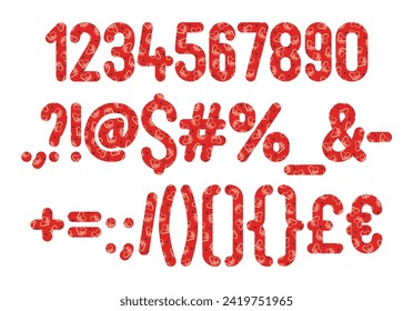 Versatile Collection of Ruby Red Numbers and Punctuation for Various Uses