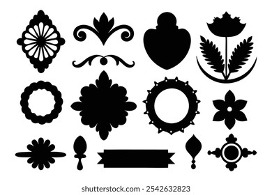 A versatile collection of silhouette border ornaments featuring elegant and intricate designs. Ideal for invitations, frames, and decorative projects that require a classic, stylish touch.