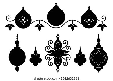 A versatile collection of silhouette border ornaments featuring elegant and intricate designs. Ideal for invitations, frames, and decorative projects that require a classic, stylish touch.