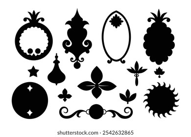 A versatile collection of silhouette border ornaments featuring elegant and intricate designs. Ideal for invitations, frames, and decorative projects that require a classic, stylish touch.