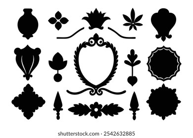 A versatile collection of silhouette border ornaments featuring elegant and intricate designs. Ideal for invitations, frames, and decorative projects that require a classic, stylish touch.