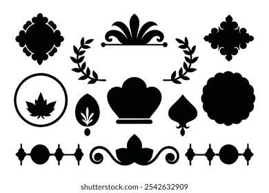 A versatile collection of silhouette border ornaments featuring elegant and intricate designs. Ideal for invitations, frames, and decorative projects that require a classic, stylish touch.