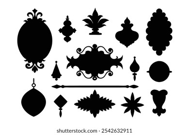 A versatile collection of silhouette border ornaments featuring elegant and intricate designs. Ideal for invitations, frames, and decorative projects that require a classic, stylish touch.