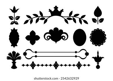 A versatile collection of silhouette border ornaments featuring elegant and intricate designs. Ideal for invitations, frames, and decorative projects that require a classic, stylish touch.