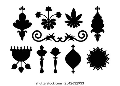 A versatile collection of silhouette border ornaments featuring elegant and intricate designs. Ideal for invitations, frames, and decorative projects that require a classic, stylish touch.