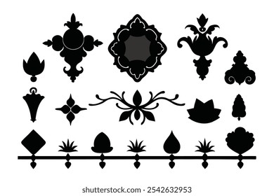 A versatile collection of silhouette border ornaments featuring elegant and intricate designs. Ideal for invitations, frames, and decorative projects that require a classic, stylish touch.