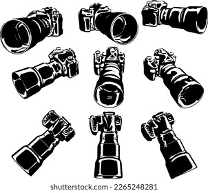  Versatile Collection of Silhouette Sets Featuring a Still Camera with Zoom Lens, A Unique Collection of Silhouette Sets Featuring a Still Camera with Zoom Lens, Highlighting the Versatility and Quali