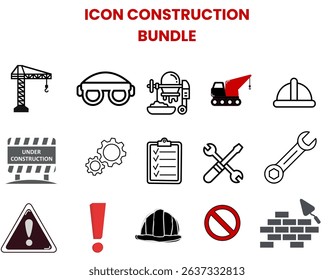 A versatile construction icon bundle featuring safety gear, tools, machinery, and warning signs—perfect for building, engineering, or safety-related projects.
