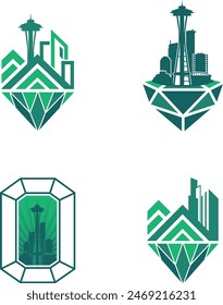 Vielseitiges Crystal City Logo-Icon-Set, perfekt für die Darstellung von Stadtentwicklung, Stadtdienstleistungen und Metropolmarken, das die Essenz moderner Stadtlandschaften einfängt.