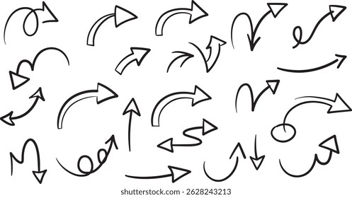 Versatile Curved Arrows Hand Drawn Pointer Icons for Navigation and Graphics