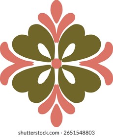 Versatile decorative motif with heart-petal shapes in a flat symmetrical style. Suitable for print, digital, or craft use