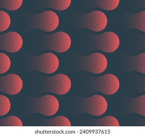 Versatile Dynamic Fluid Vector Seamless Pattern Trendy Red Abstract Background. Half Tone Astonishing Art Illustration for Textile Print. Repetitive Eye Catching Abstraction Wallpaper Dot Work Texture