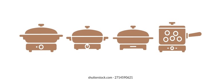 Versatile electric skillet with 4 distinct designs. Kitchen icon. Vector illustration