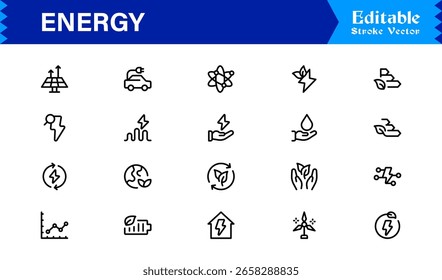 Versatile Energy Icon Collection for Modern Design. Fuel innovation with this dynamic vector set.