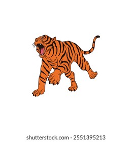 Versatile Flat Vector Tiger Illustration on White Background, Perfect for Use in Digital and Print Marketing Campaigns