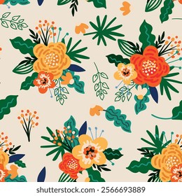 Versatile Floral Seamless Pattern: Vector Designs for Paper, Fabric, Interiors and More