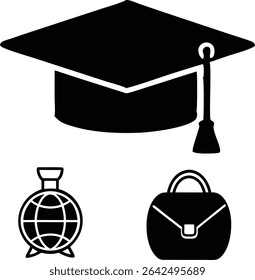 A versatile graduation cap icon, often paired with a diploma, symbolizes academic achievement and the success of students completing their university education