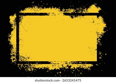 Caixa de texto grunge versátil ou elemento de fundo. Este quadro sujo fornece amplo espaço de cópia no centro amarelo, cercado por uma borda preta confusa e angustiada para um visual moderno instantâneo e ousado.