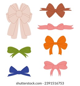 Versatile Hand Drawn Ribbon Bow Collection in a Flat Organic Modern Style. Perfect for Stylish Decorations. Large Set of Bowties for Your Creative Endeavors.