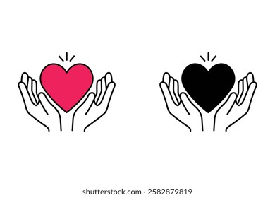Versatile Hands Holding Heart Icon for Print and Web Use, love and care icon, donation symbol, healthcare icon, mental health awareness