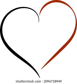 Versatile heart. On the right is the red side. On the left is the black side. Template for tattoo or icon for social networks. Vector illustration.