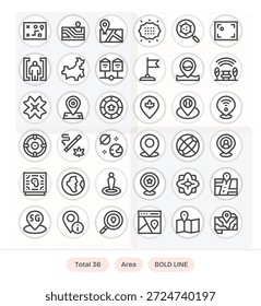 A versatile, high-quality set of 36 Bold Line icons based on Area, ready for any stack.