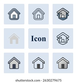 Versatile House Icon Set in a 3x3 Grid with Unique Design Elements