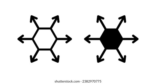 Vielseitiges Symbol. Mehrzweckzeichen Pfeile, die in verschiedene Richtungen zeigen. Mehrzwecksymbol. Symbol für mehrere Funktionen. Vektorgrafik auf weißem Hintergrund.