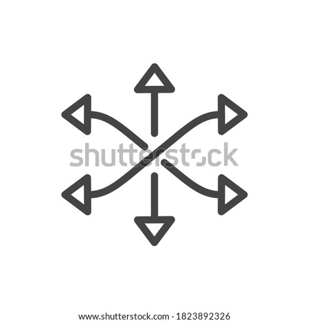 versatile icon, multipurpose capability, function cross, tilt skill, thin line web symbol on white background - vector illustration eps10