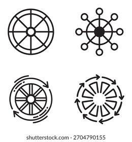 Un conjunto de iconos versátil que ilustra el modelo de negocio del volante, presentado en un estilo de silueta limpia para mayor claridad e impacto.