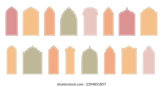 Versatile Islamic Style Borders and Frame Design Templates. Oriental Modern Boho Window and Arch Illustrations.