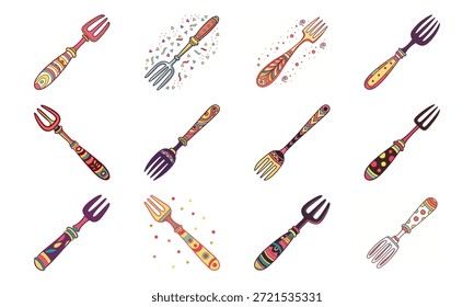 Conjunto de ícones estilo de vida versátil com sinos de beleza, monitor de pressão arterial, calendário, utensílios de cozinha, chaleira elétrica, kit de primeiros socorros e colagem decorativa para louça