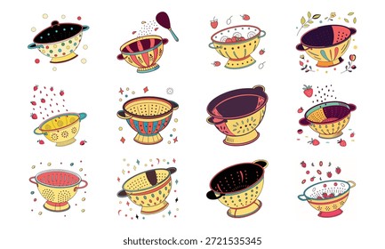 Conjunto de ícones estilo de vida versátil com sinos de beleza, monitor de pressão arterial, calendário, utensílios de cozinha, chaleira elétrica, kit de primeiros socorros e colagem decorativa para louça