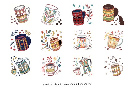 Conjunto de ícones estilo de vida versátil com sinos de beleza, monitor de pressão arterial, calendário, utensílios de cozinha, chaleira elétrica, kit de primeiros socorros e colagem decorativa para louça