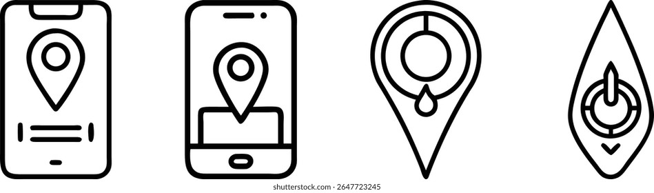 Iconos versátiles de la ubicación para el diseño móvil del App.