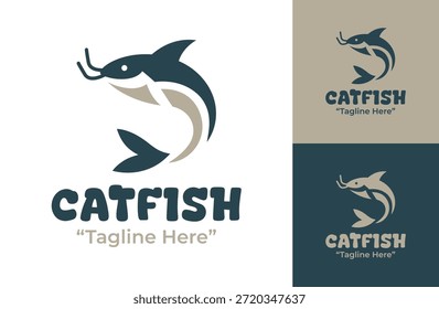 Um logotipo versátil moderno minimalista do bagre projetado para marca aquática, start-ups de alimentos e empresas à base de peixe.