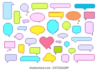 Versatile Pixel Speech Bubble Set With Vibrant Retro-inspired Designs. Perfect For Digital Communications And Creative Projects. Isolated Colorful Pixelated Speak Clouds. Cartoon Vector Illustration