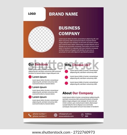 Versatile Promotional Flyer Layout for Multi-Purpose Use. This versatile promotional flyer layout is suitable for multi-purpose use across print and digital platforms. The structured design supports various content types while maintaining visual clarity. Suitable for promotional materials, announcements, and campaigns. The flexible layout allows easy customization.

Corporate business brochure template design with modern layout and placeholder text for company information and services details