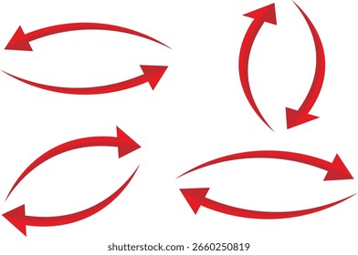 Versátil Colección de flechas curvas rojas - Gráficos de flujo y ciclo direccionales, conjunto de flechas curvas rojas - Vector de flechas de rotación circular para infografías y diagramas