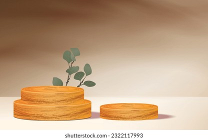 Versatile Rounded Wood Podium Stand - Natural Light on Light Brown Background