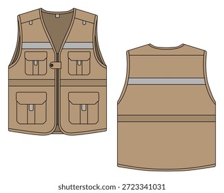 Versatile safety vest template with multiple pockets for visibility and functionality while working