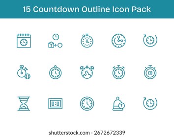 A versatile set of 15 Outline vector icons focused on Countdown, ideal for mobile and web applications.